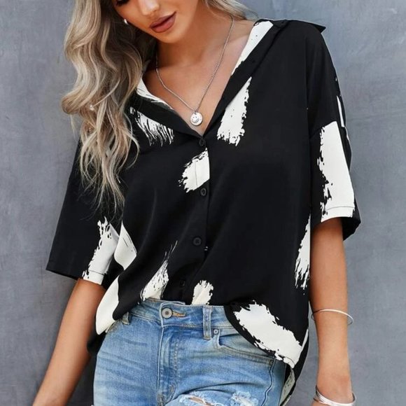 Black Brush Print Blouse - Picture 5 of 5